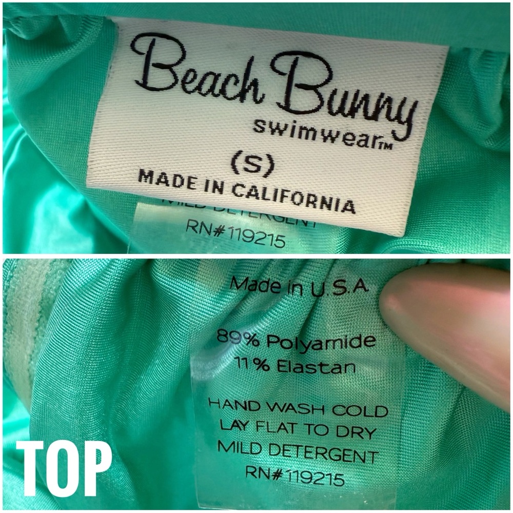 BEACH BUNNY TRAL GREEN SHOW & TELL CRYSTAL RHINESTONE RING STRAPLESS BIKINI SET - Picture 7 of 11